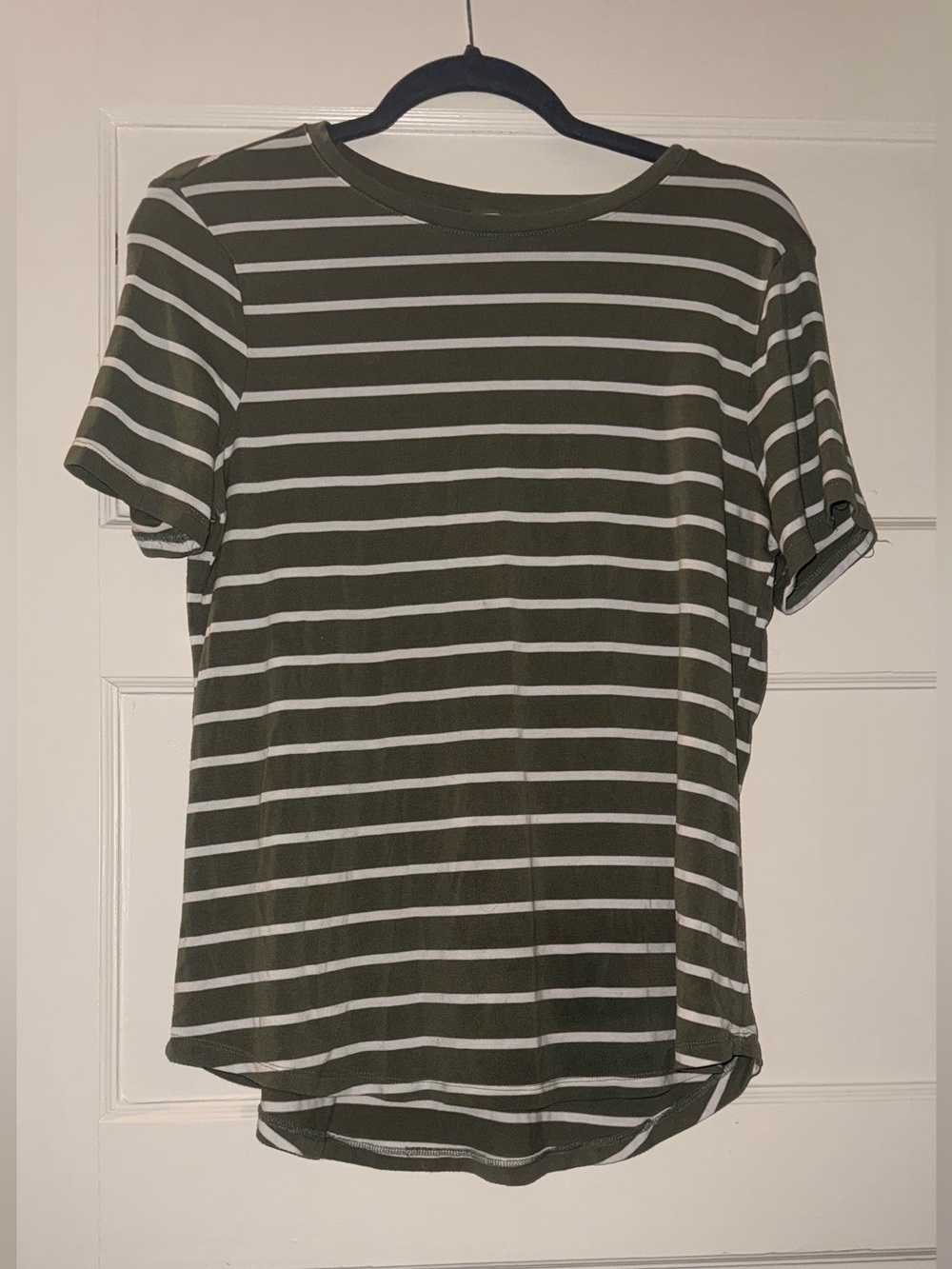 Old Navy Olive Green & White Striped Short Sleeve Tee